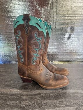 Justin Sevana Western Boot Leather Tan SVL7311 Square Toe Cowboy Women’s Size 8B